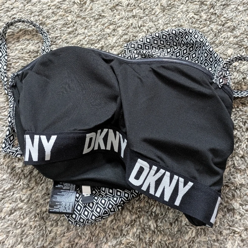 DKNY Black White Diamond Pattern One Piece Swimsuit L - Picture 7 of 10